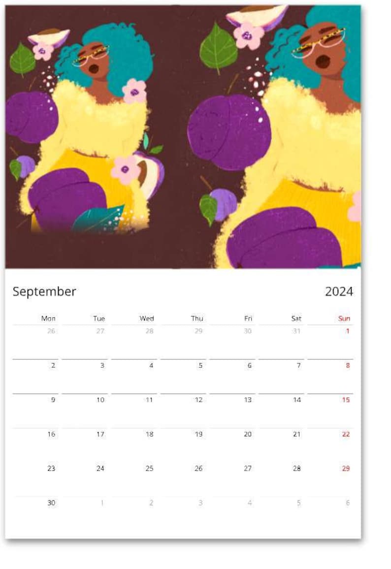 2025 Black Girl Fruit Calendar, Black Woman Natural Hair Art, Small
