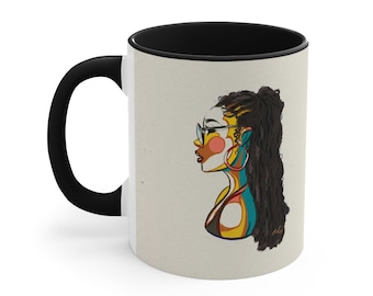 Black Woman Afrocentric Natural Hair Art | Cool Black Girl Aesthetic Mug, House Warming Gifts, Gift for Coffee, Tea, Hot Chocolate Lover