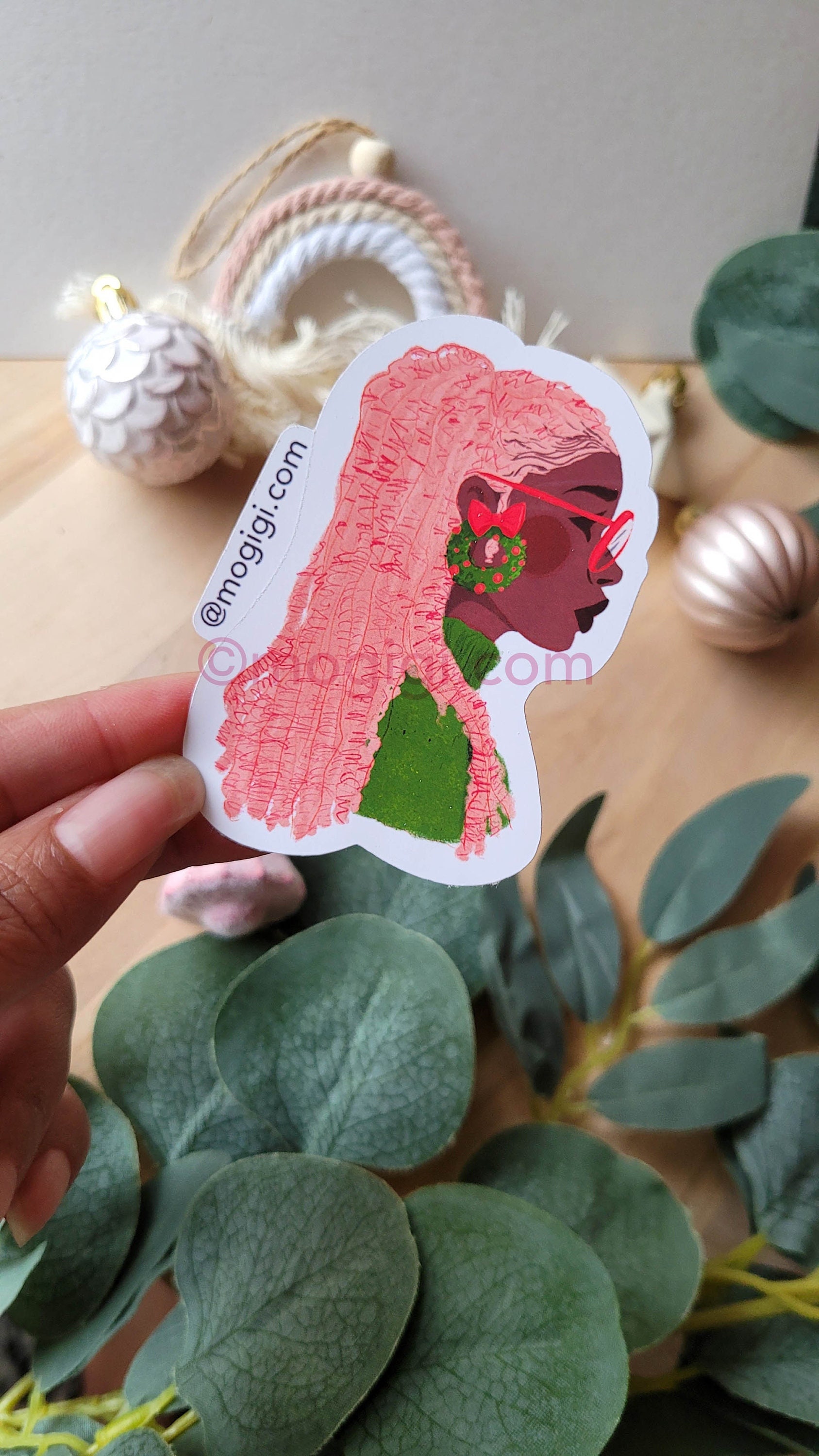 Christmas Sticker of African American Girl Sage | MoGigi Dsgns