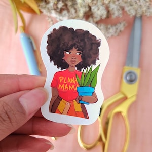 Black Plant Girl Mama Sticker | Black Plant Girl Sticker | Melanin Plant Girl Sticker | Cute Girl Plant Sticker | Girl Plant Die-Cut Sticker