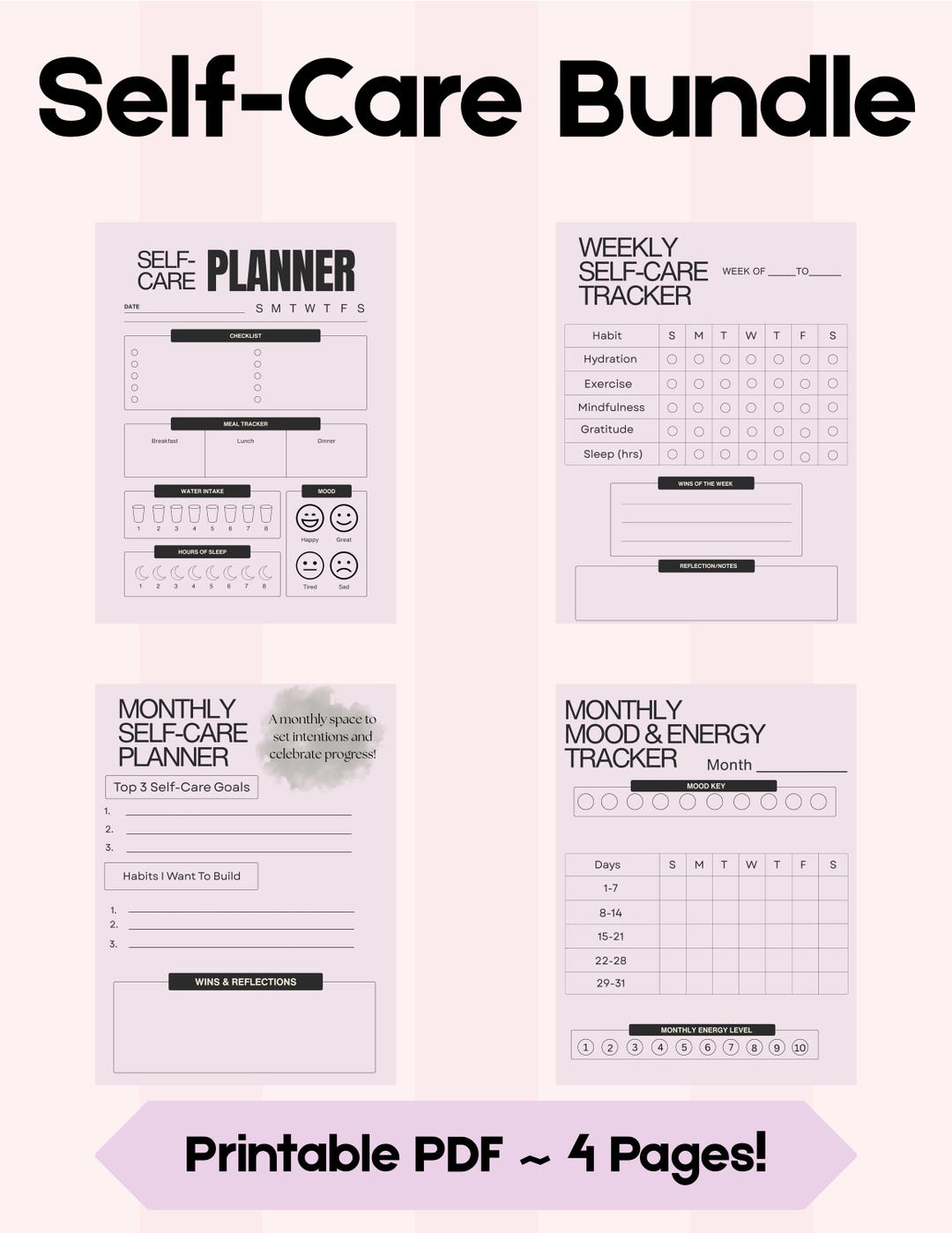 Self Care Planner Printable PDF | Daily Weekly & Monthly Wellness ...