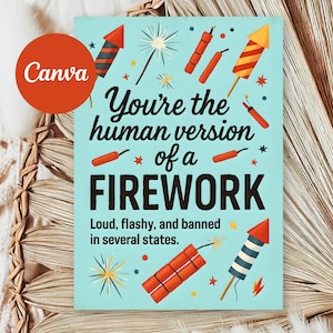Modelo de cartão de feliz aniversário Canva | Cartão engraçado de aniversário de 4 de julho | Cartão de felicitações com fogos de artifício e convite de aniversário | Cartão de aniversário digital