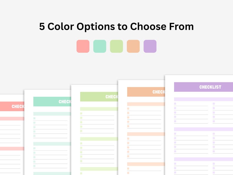 Printable Checklist Template – Digital Download | 5 Color Themes | US ...