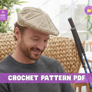 Men&#39;s Vintage Scally Cap Crochet Pattern Golf Hat PDF Flat Cap Crochet Tutorial Crochet Newsboy Hat Pattern Cotton Hat for Men