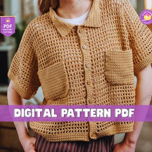 Men Crochet Shirt Pattern Hexagon Button Up Crochet Top Pattern Collared Crochet Shirt Pattern Patchwork Style Crochet Design