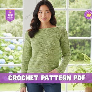 Crochet V Neck Sweater Pattern with Collar Easy Pullover Crochet Jumper PDF Crochet Pattern for Women Turtleneck Sweater Design