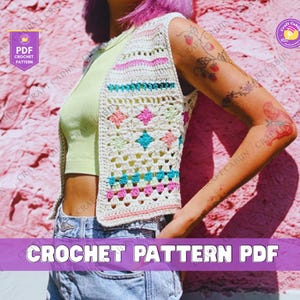 Granny Square Vest Crochet Pattern Boho Tie Front Crochet Top Summer Festival Crochet Vest Beginner Friendly Hippie Style Pattern