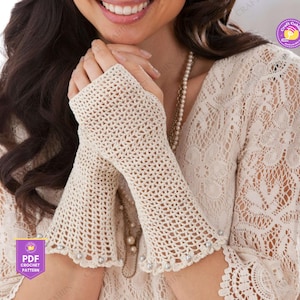Crochet Lace Fingerless Gloves Pattern Long Victorian Style Wrist Warmers Convertible Mittens Lacy Handwarmers Glove Crochet Design