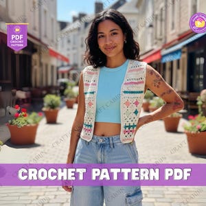 Granny Square Vest Crochet Pattern Boho Tie Front Crochet Top Summer Festival Crochet Vest Beginner Friendly Hippie Style Pattern