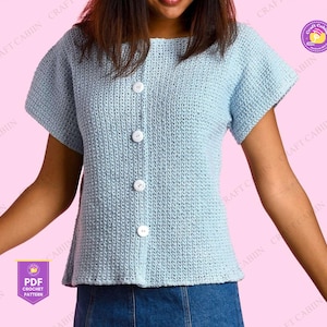 Crochet Button Up Shirt Pattern PDF Granny Square Blouse Crochet Top with Collar Polo Style Crochet Shirt Pattern Festival Wear