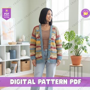 Granny Square Crochet Cardigan Pattern Retro Crochet Cardigan Pattern for Women Chunky Crochet Sweater Pattern Granny Stitch Cardigan