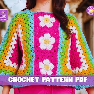 Boho Crochet Cardigan Pattern Granny Square Jacket Bohemian Crochet Sweater Afghan Motif Cardigan Women’s Colorful Crochet Top