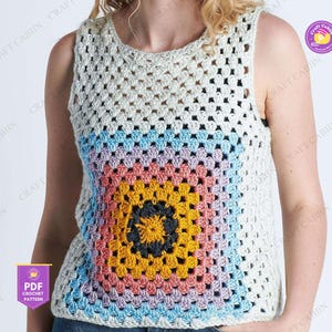 Granny Square Crochet Top Pattern Summer Tank Top Crochet Pattern Camisole Vest Crochet Crop Top PDF Pattern for Women Beginner Friendly