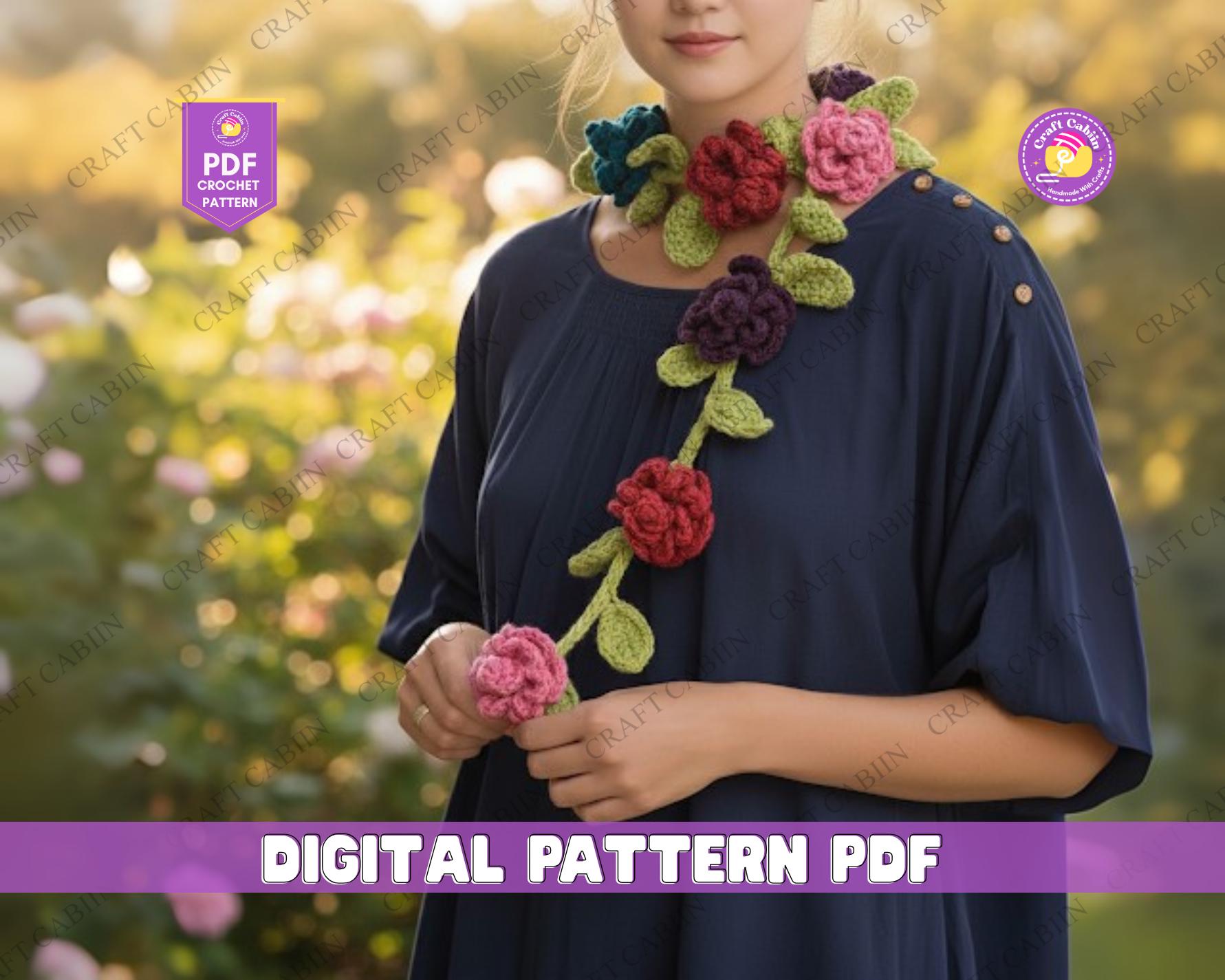Cherry Blossom Crochet Scarf Pattern PDF, Thin Flower Scarf Crochet ...