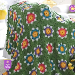 Sunflower Granny Square Blanket Crochet Pattern Tutorial, Easy Crochet Throw Afghan Pattern, Sunflower Crochet Blanket Design