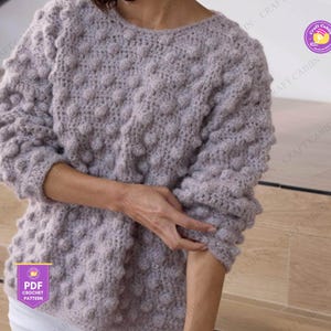 Modèle de pull au crochet surdimensionné pour femme Pull texturé au point bouffant Modèle au crochet adapté aux débutants