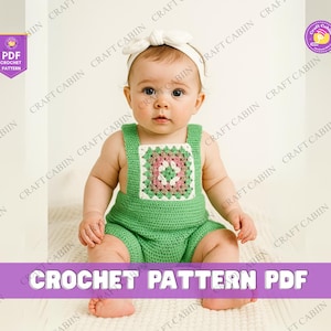 Crochet Baby Romper Pattern Newborn to 24 Months, Baby Overalls Crochet PDF, Toddler Dungarees Pattern, Unisex Baby Clothes Pattern