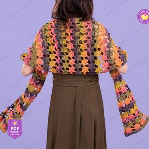 Crochet Butterfly Shawl Pattern with Video Tutorial, Hexagon Join As You Go Motif, Stash Buster Boho Wrap Design, Advanced Crochet Shawl