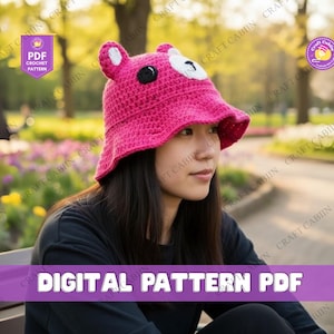 Patrón de gorro de pescador de oso a crochet (PDF), patrón de gorro de pescador de orejas de animal, regalo de San Valentín DIY, tutorial de gorro de pescador de crochet