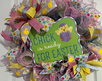 Easter Chick Wreath – Pastel Spring Door Decor with Chicks and Eggs