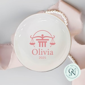 Lawyer Ring Dish, Personalized Jewelry Tray, Law School Graduation Gift, Scales of Justice Trinket Dish Custom Lawyer Jewelry Dish