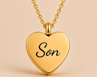 Asketting zoon, gouden harturnketting voor as, herdenkingssieraden, crematiehanger, rouwcadeau, sympathie aandenken