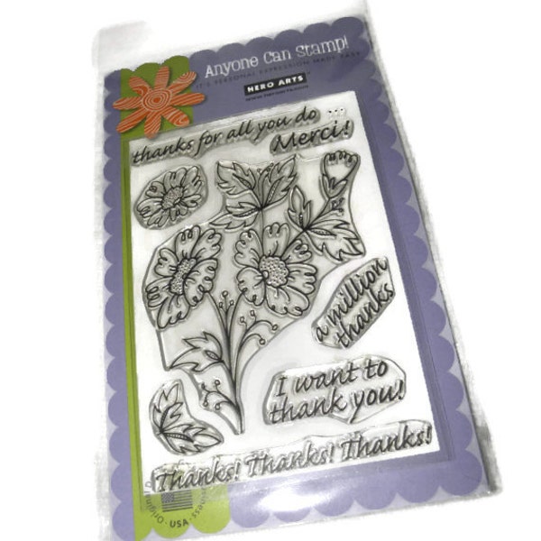 New SALE Poly Clear Slamps A Million Thanks Stamps Hero Arts Rubber Cling Stamp Remountable CL304