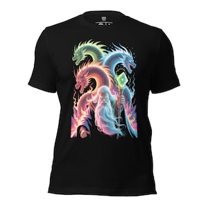 Merlin Wizard Dragon Magic Mage Graphic Black T-shirt Horror Witchcraft witch
