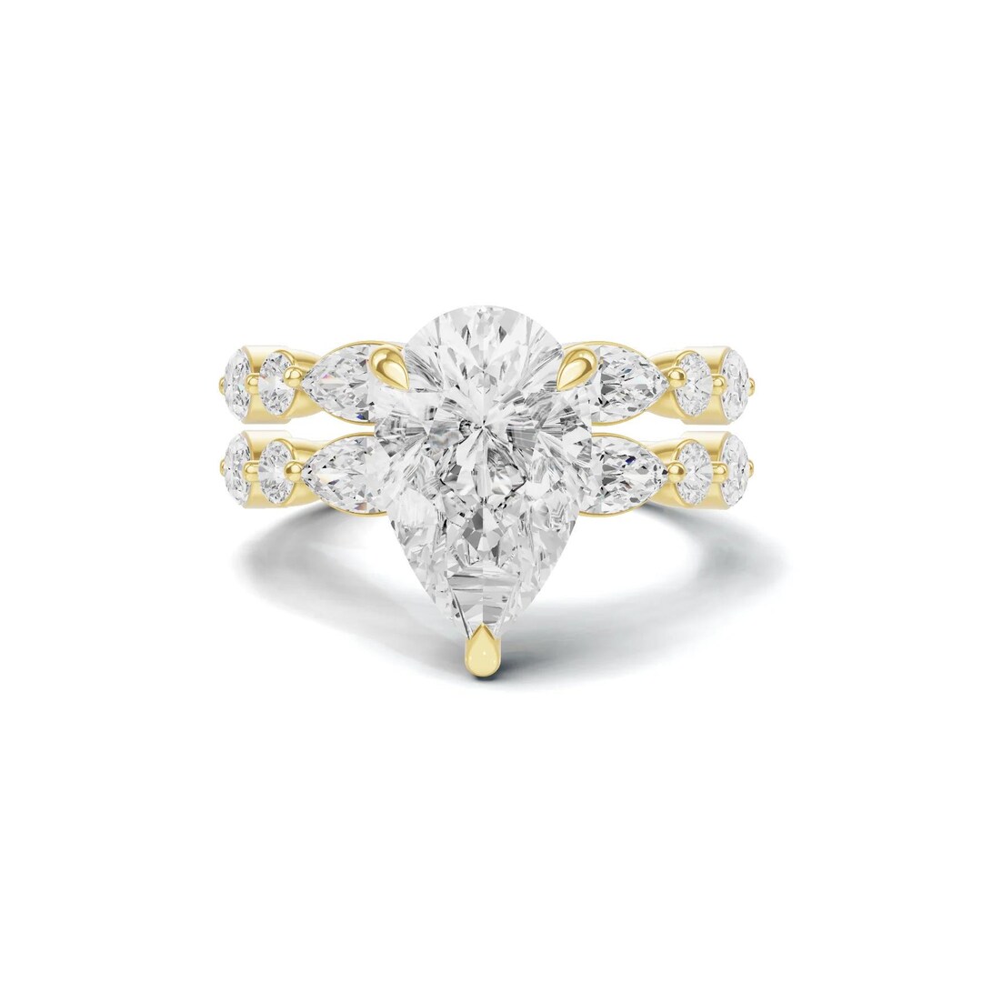 Pear Cut 3 CT Lab Grown Diamond Engagement Ring in Solid 14K Gold ...