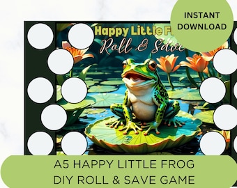 Printable “Happy Little Frog” Roll & Save, Savings Challenge Dice Game, Cash Envelope Savings Challenge Tracker, A5 Size (6.5x4.5)
