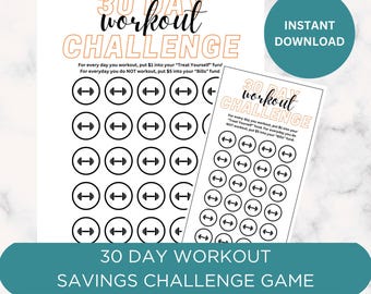 Printable 30 Day Workout Savings Challenge, Habit Tracker, Cash Envelope Savings Challenge, Fitness Tracker, Multiple Colors & Sizes