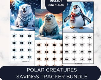 Printable Polar Creatures Savings Tracker Bundle, Cash Envelope Savings Challenge, Size A6 (3x6)