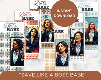 Printable “Save Like a Boss Babe” Savings Tracker Bundle, 6 Trackers, Cash Envelope Savings Challenge, Size A6 (3x6)