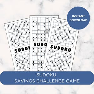 Printable “Sudoku” Savings Challenge Game Bundle, 3 Cash Envelope Savings Challenge Trackers, A6 Size 6x3