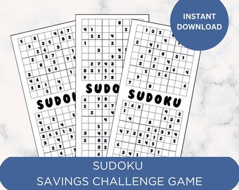 Printable “Sudoku” Savings Challenge Game Bundle, 3 Cash Envelope Savings Challenge Trackers, A6 Size 6x3