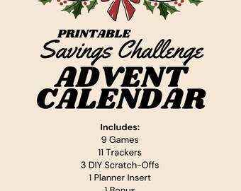 Printable Savings Challenge Advent Calendar, Winter/Christmas Games & Trackers, Cash Envelope System
