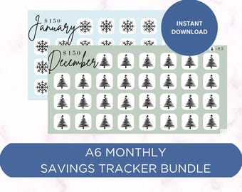 Printable Monthly Savings Challenge Bundle, Cash Envelope Savings Tracker, Budget Calendar Size A6 (3x6)