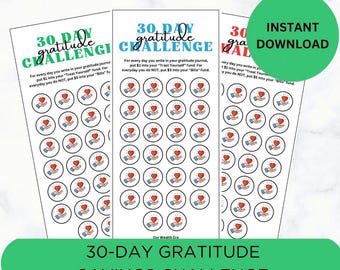 Printable 30 Day Gratitude Savings Challenge, Habit Tracker, Cash Envelope Savings Challenge, Wellness Tracker, Multiple Colors, A6 Size