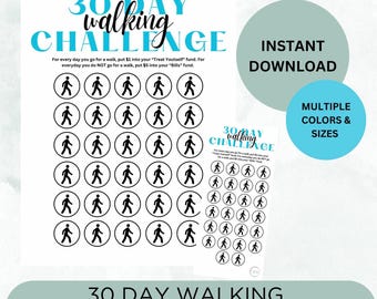 Printable 30 Day Walking Savings Challenge, Habit Tracker, Cash Envelope Savings Challenge, Fitness Tracker, Multiple Colors & Sizes