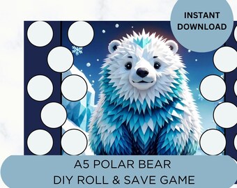 Printable “Polar Bear” Roll & Save, Savings Challenge Dice Game, Cash Envelope Savings Challenge Tracker, A5 Size (6.5x4.5)