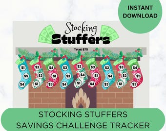 Printable “Stocking Stuffers” Savings Challenge Tracker, Cash Envelope System, A5 Size (6.5x4.5)