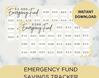 Printable Emergency Fund Savings Tracker, Savings Challenge, Cash Envelope System, Multiple Amounts, Size 6x3