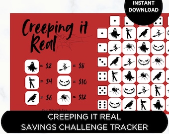 Printable “Creeping It Real” Dice Savings Challenge Game, Cash Envelope Savings Challenge Tracker, A6 Size 6x3
