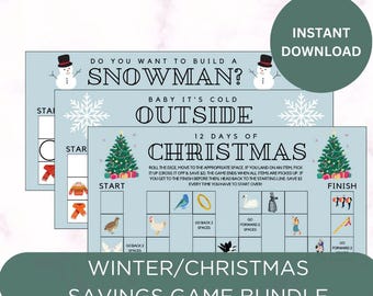 Printable Winter/Christmas Savings Challenge Game Bundle, Cash Stuffing Savings Tracker, Snowman, Cold Outside, 12 Days of Christmas Size A6