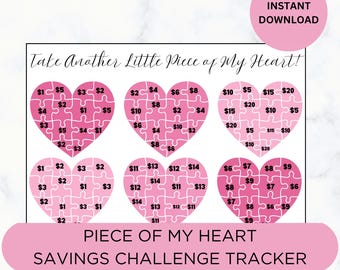 Printable “Take Another Little Piece of My Heart” Savings Challenge Tracker, Cash Envelope System, A5 Size (6.5x4.5)