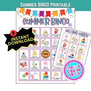 Jogo de Bingo de Verão para Crianças - 6 Cartões Exclusivos + Chamadores - Atividade para Imprimir para Acampamento, Festas ou Diversão em Família - Download Instantâneo em PDF