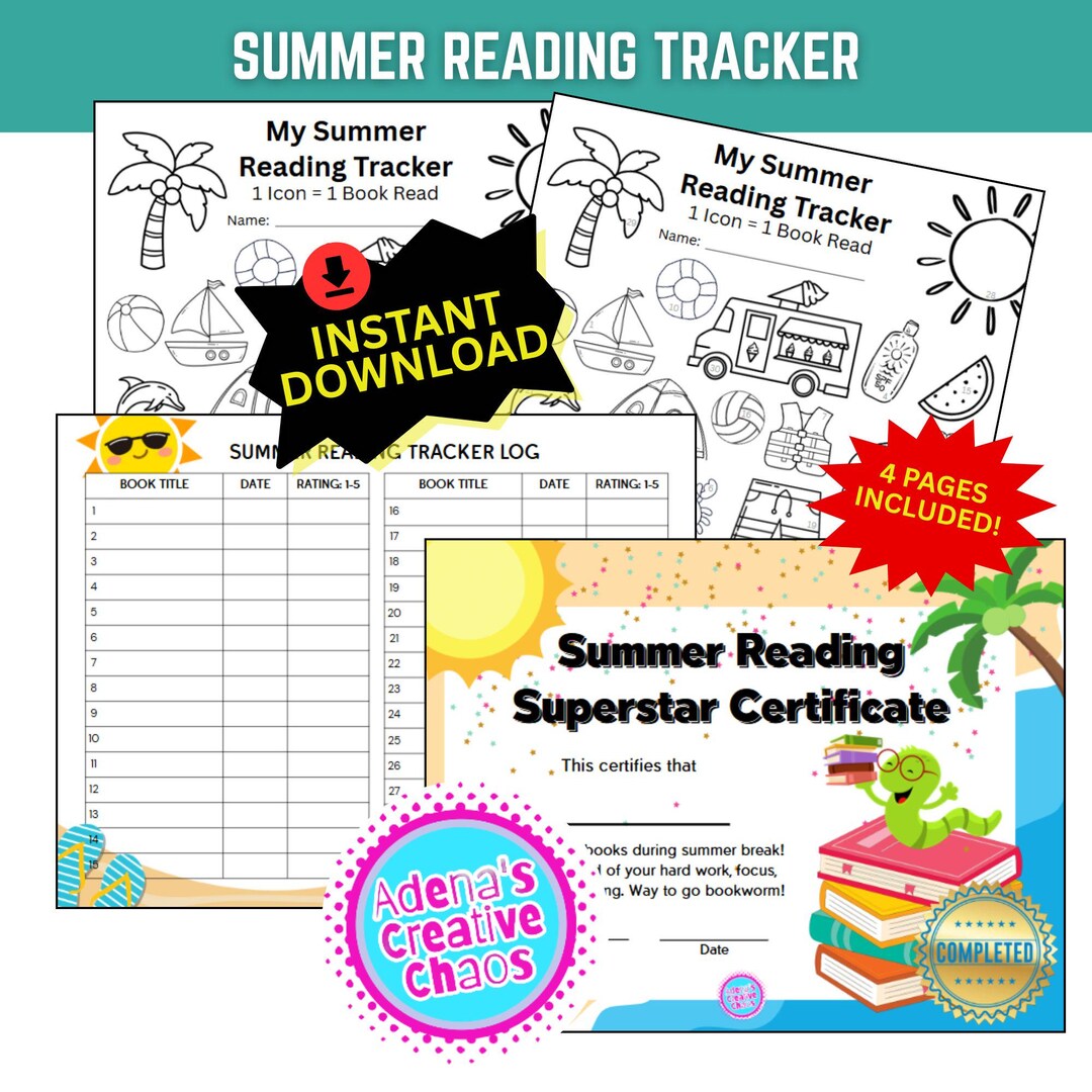 Summer Reading Tracker for Kids - 4 Page Printable PDF - Reading Log ...