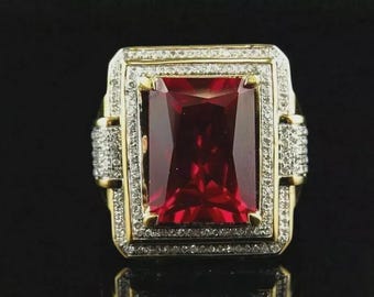 Emerald Cut Lab Grown Ruby Ring: Sterling Silver Moissanite Engagement
