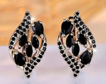 925 Sterling Silver French Clip Stud Earrings, Black Moissanite Diamond Jewelry Gifts
