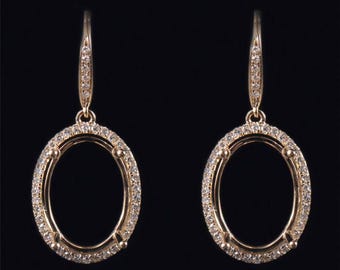 This Fine Semi Mount Dangle Hook Earrings can fit 14x10mm oval center stone, accented with small Moissanite diamonds.